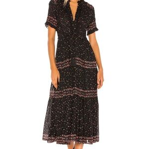 FREE PEOPLE Rare Feeling Floral Print Pleated Ruffle Maxi